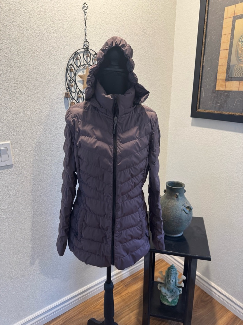 32 Degrees Hooded Quilted Puffer Jacket in a Plum Color